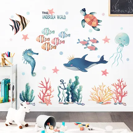 DIY Cartoon Magical Submarine World Kids Wall Sticker Baby Room Bathroon Nursery Lovely Fish Home Decor Poster | Дом и сад