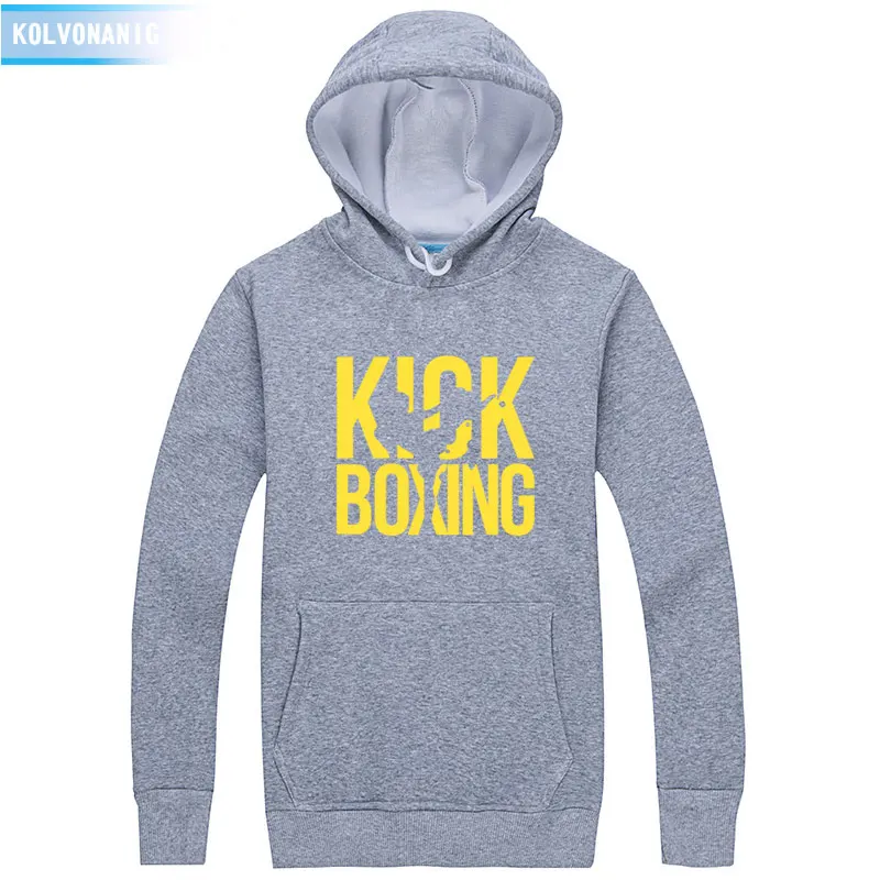 Kick Boxing толстовки с принтом повседневные мужские зимние утолщенные теплые пальто толстовки унисекс с капюшоном спортивный костюм для мужчин пуловер Одежда - Цвет: Gray 02