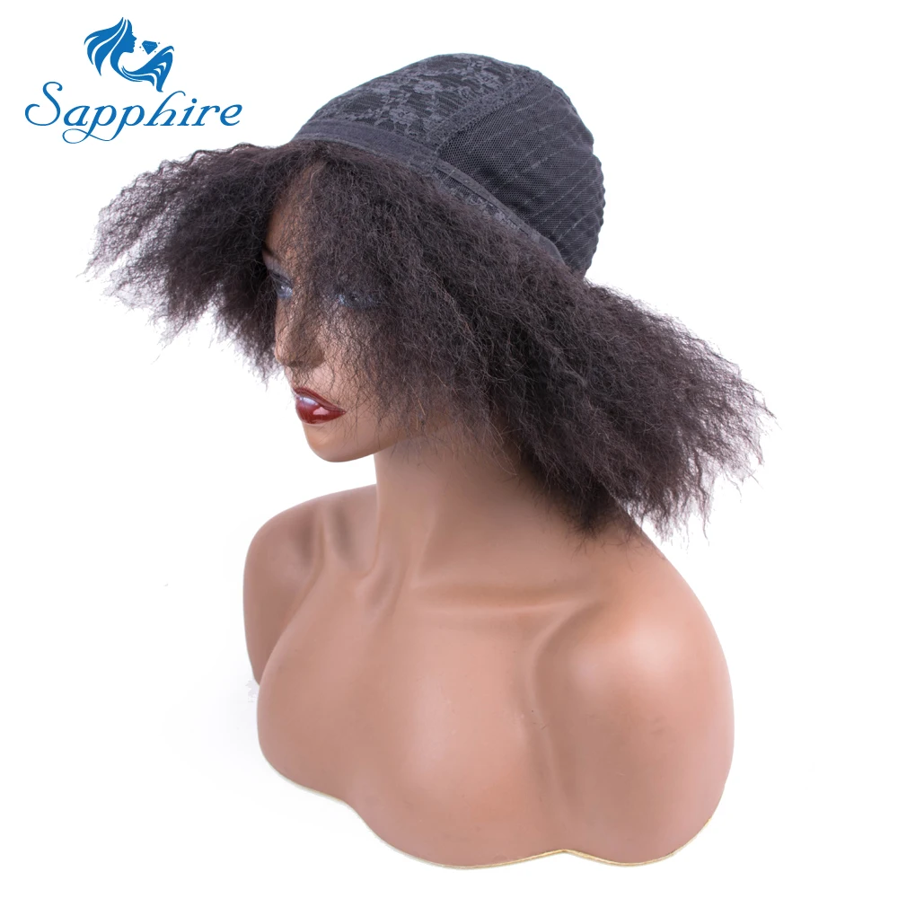 Сапфир бразильский афро кудрявый парик натуральные черные волосы на шнурках