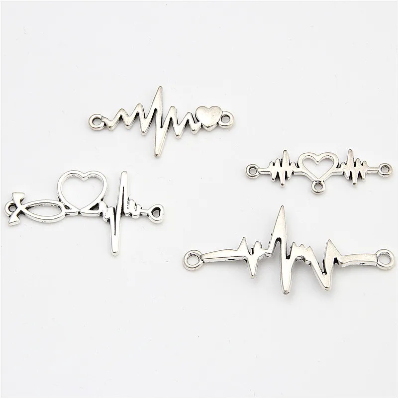 20 шт серебряный цвет радио волн соединитель &quotэлектрокардиограмма&quot Сердце