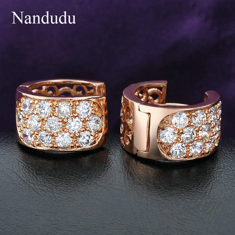 Nandudu, хорошее качество, мини серьги-кольца, розовое золото, GP, прозрачный кристалл, модные женские серьги, подарок E495
