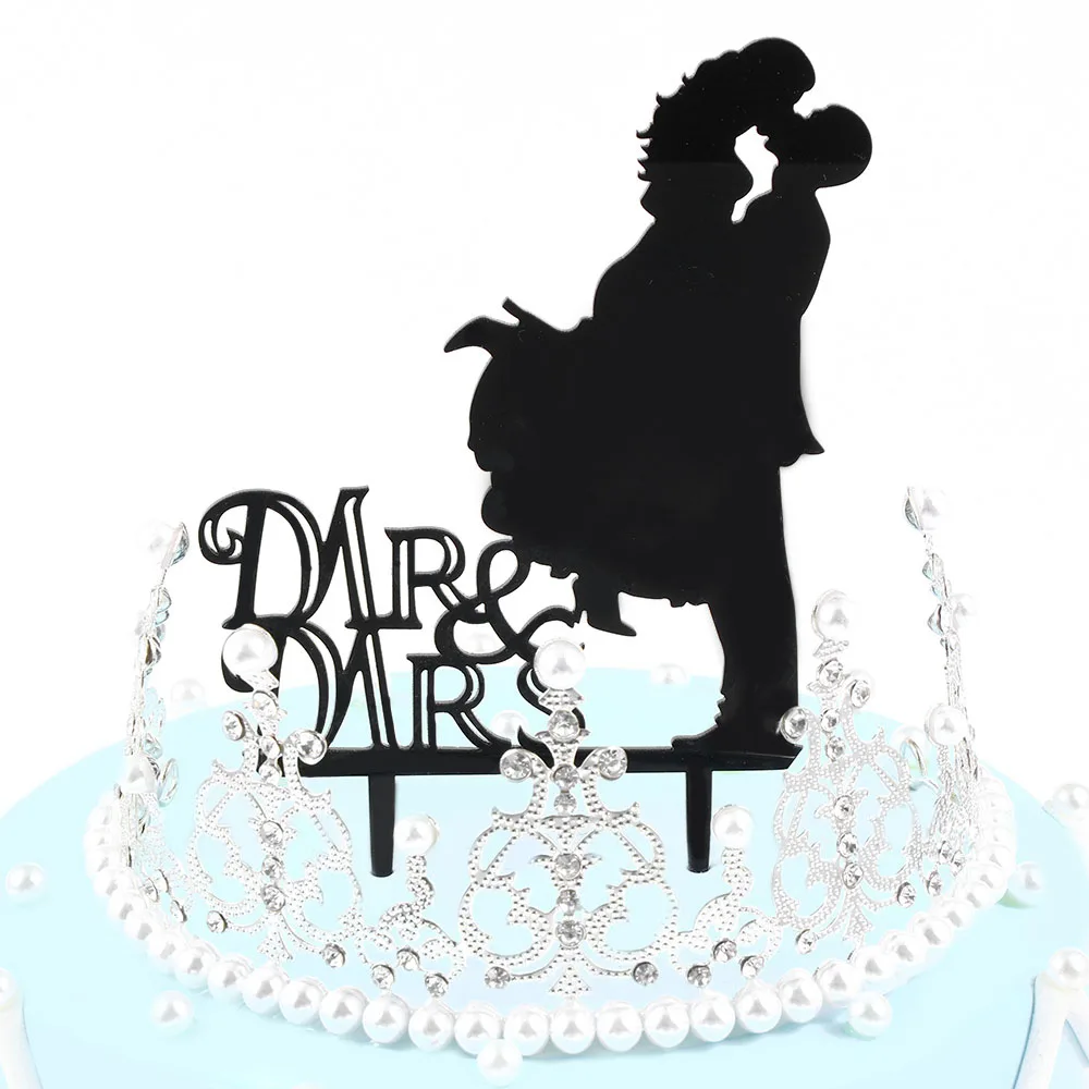 Свадебный торт Топпер невесты жениха Mr Mrs Свадебные украшения акриловый черный