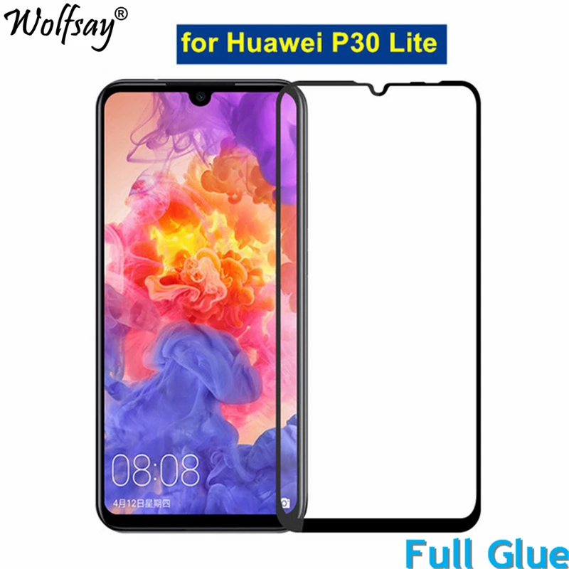 

1PCS Full Glue Screen Protector Huawei Nova 4E Tempered Glass Full Cover Huawei Nova 4E/P30 Lite 9H 2.5D Premium Film Wolfsay