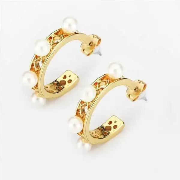 BitBill Cheap Vintage Silver Gold Hollow Pearl Hoop Earrings Ear Stud |