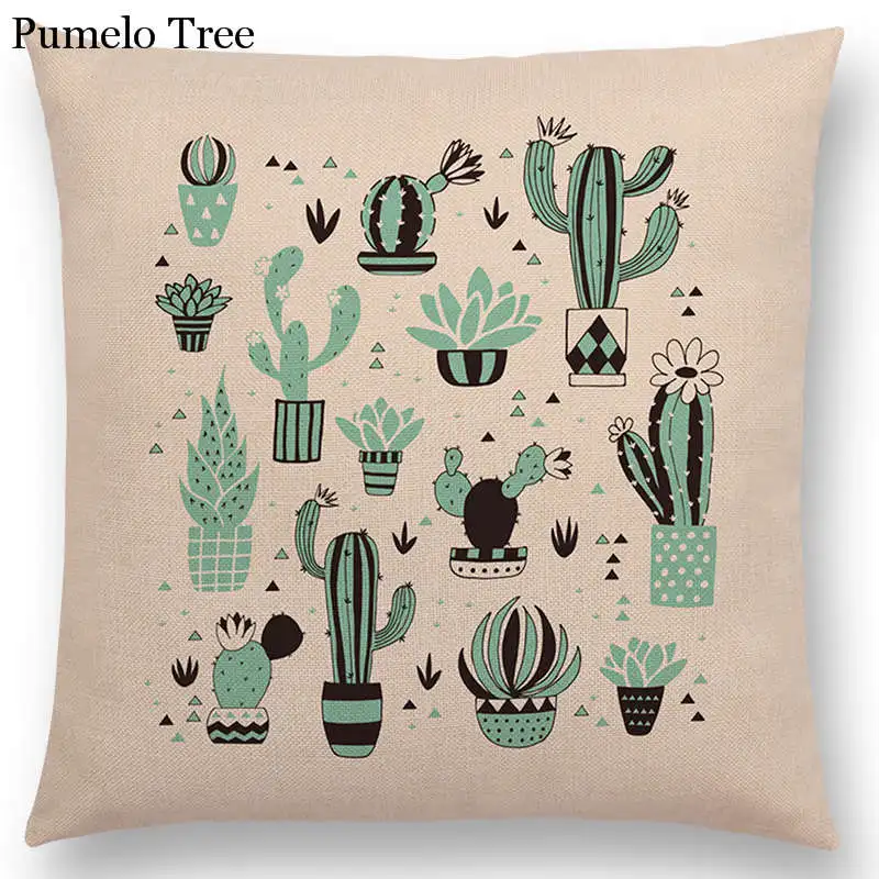 Наволочка для дивана с красивым цветком листом деревьями пером КАКТУСОМ