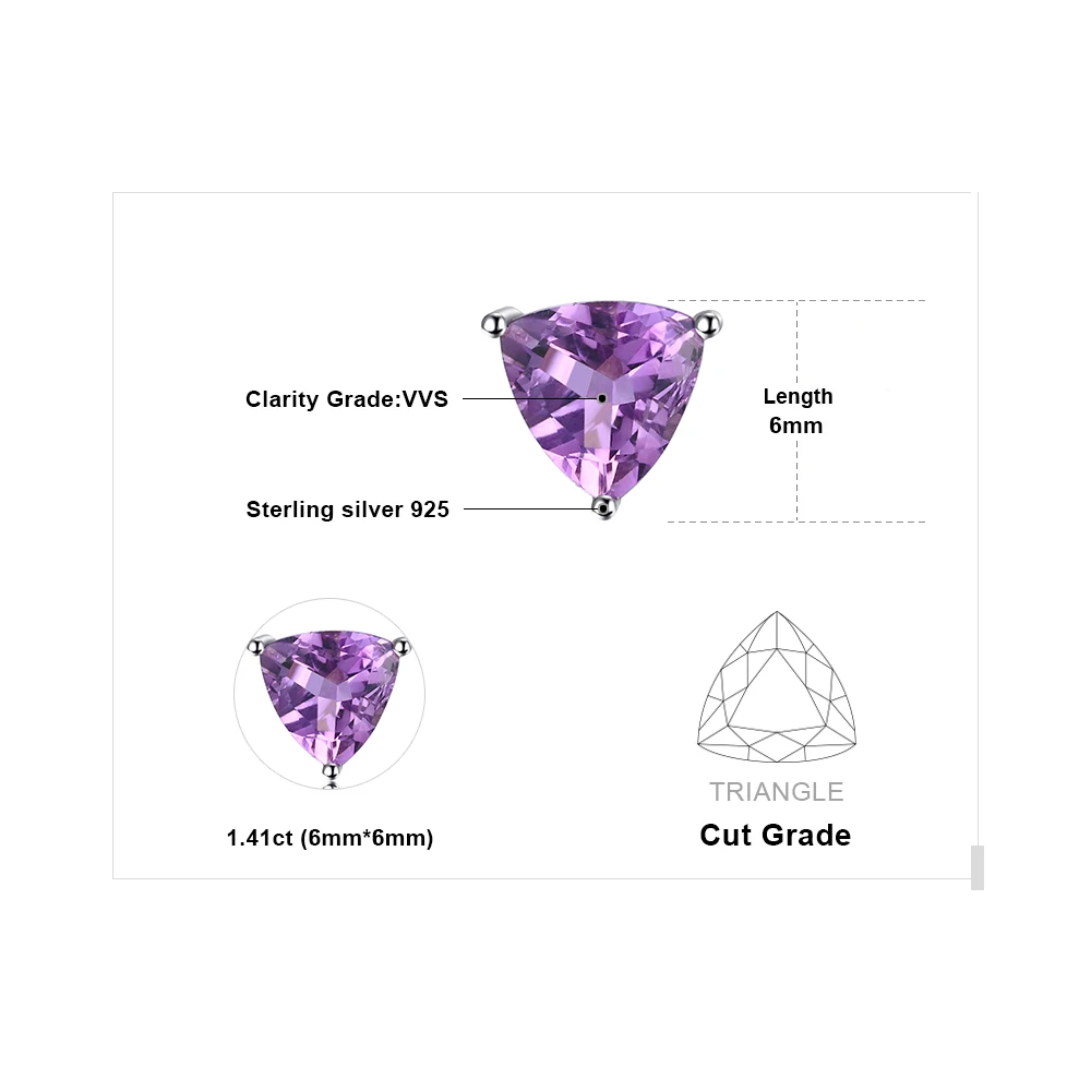 Jewelrypalace трлн 1.9ct Природные Фиолетовый аметист камень Серьги гвоздики Твердые