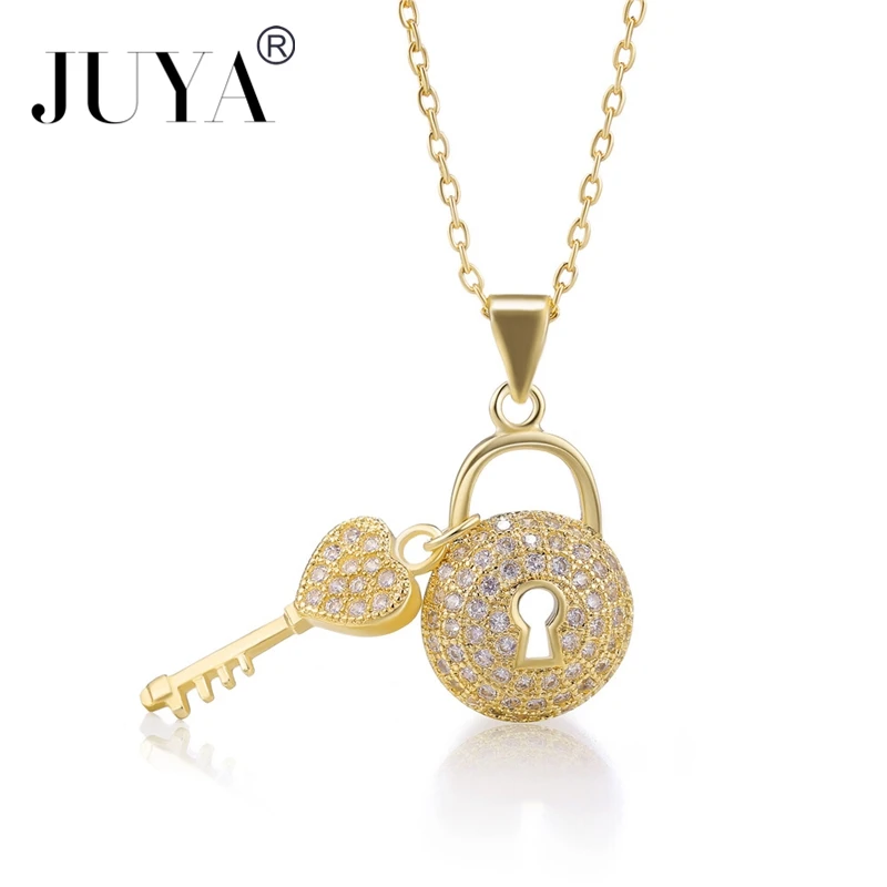 Collares mujer moda, Роскошные AAA циркониевые Стразы, подвеска с замком и ключом, ожерелье для женщин, ювелирное изделие, подарок, Золотое колье, ожерелье s - Окраска металла: Gold