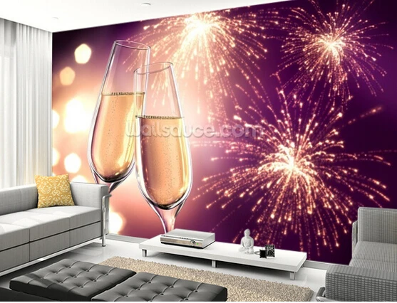 Custom modern wallpaper Champagnerglaser Violett mit Feuerwerk 3D photo for living room kitchen restaurant bar wall | Обустройство