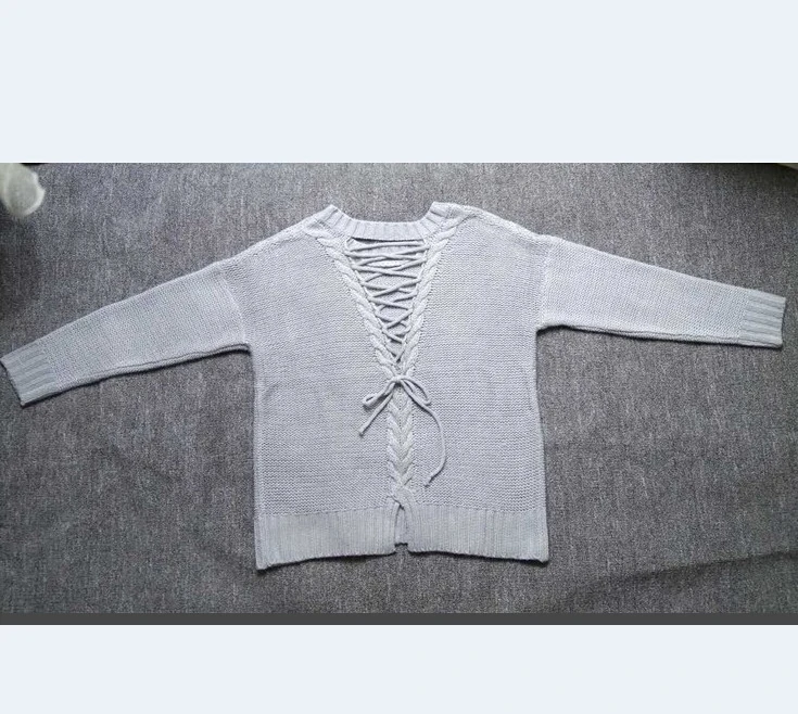 New Women Lace Up Sweaters Lady Long Loose Sleeve Cotton Casual Sweater Tops | Женская одежда