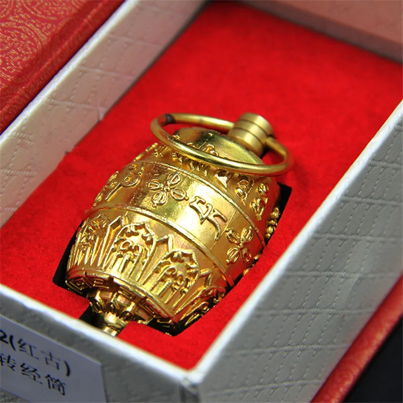 Buddhist Supplies Exquisite Carving Handmade Pure Copper Om Mani Padme Hum Finger Pinch Prayer Wheel Gold Gaudencio Box Pendant | Дом и сад