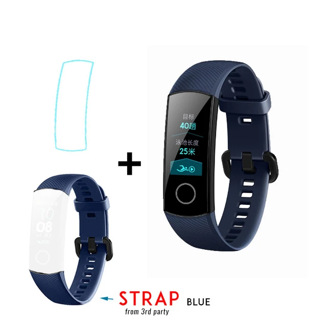Умный Браслет huawei Honor Band 4 Amoled, цветной сенсорный экран 0,95 дюйма, для плавания, для обнаружения пульса и сна - Цвет: blue add blue