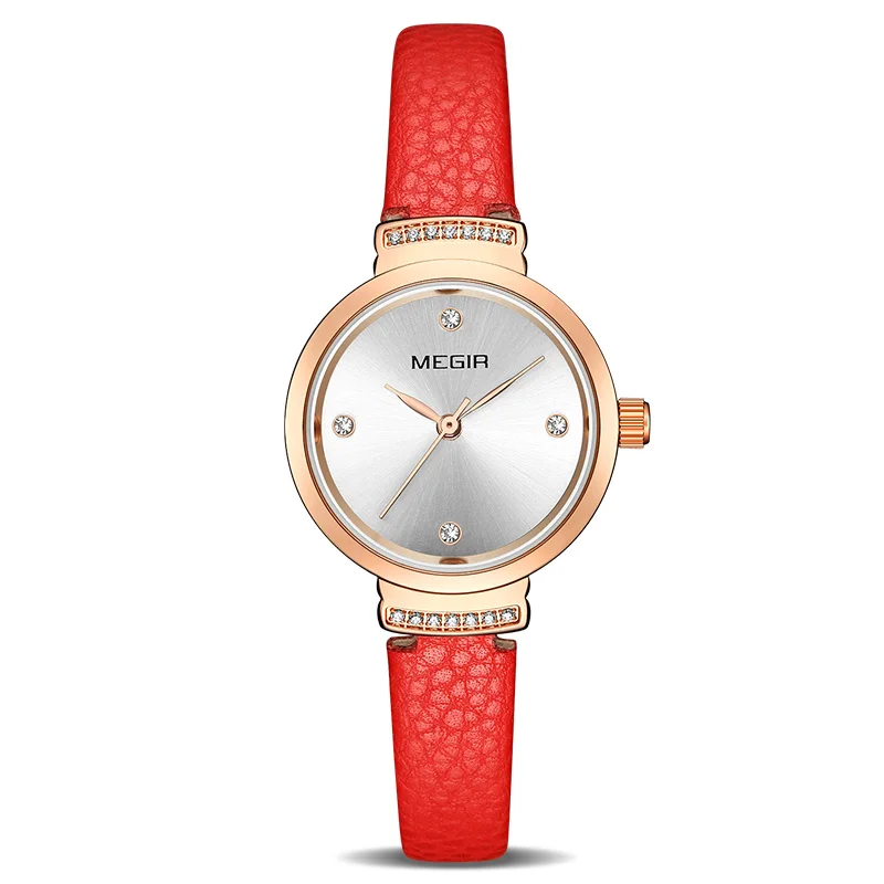 MEGIR модные женские часы Reloj Mujer маленькие кварцевые женские часы Womem браслет часы Damen Uhren Montres Femme дропшиппинг - Цвет: Red