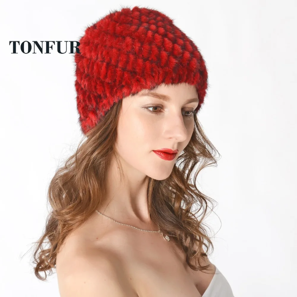 2021 Новая мода для женщин Натуральная меховая шапка из настоящего норкового меха Nature Knit Женская головная одежда Бесплатная доставка NT322.