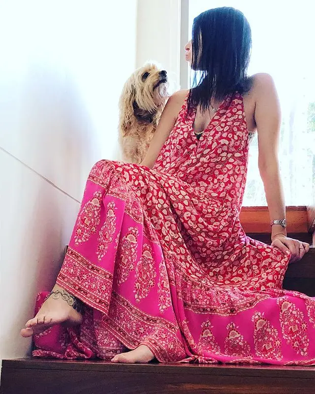 Женское длинное платье без рукавов BOHOFEE DELIRIUM Пляжное хлопковое с v-образным