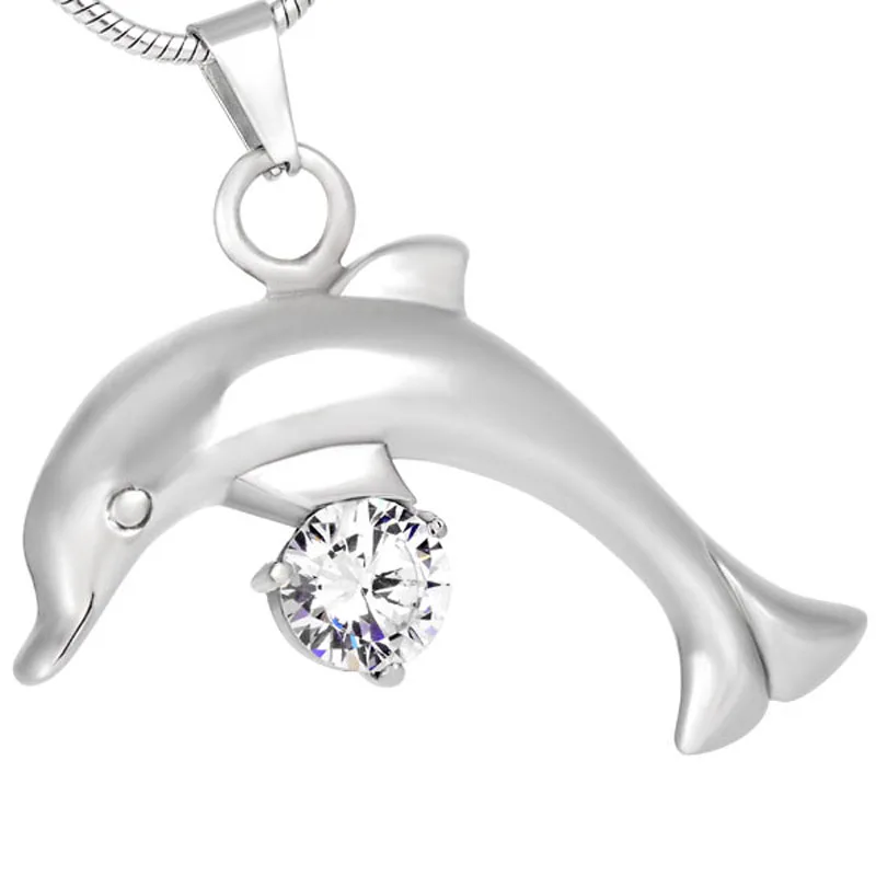 

IJD8289 Crystal Dolphin Stainless Steel Necklace Inlay Locket Keepsake Memorial Cremation for Ashes Pendant Jewelry