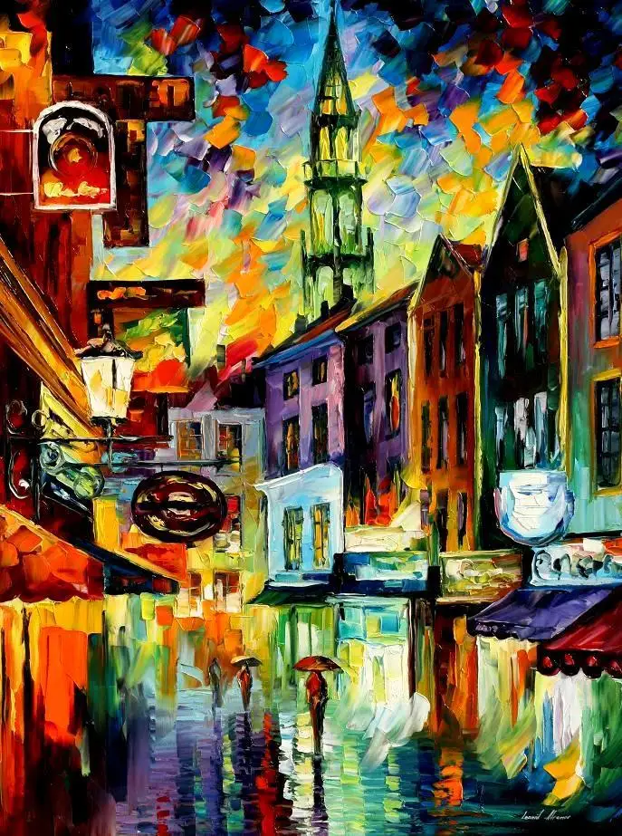 

Abstract oil painting belgium brussels city street scene Knife art Modern Landscapes Artwork High quality Hand painted wall deco