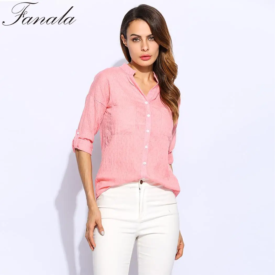 Autumn Cotton Shirt 2018 Women Spring White Shirts Office Wear V-Neck Slim Blouse Tops Female Blusas Plus Size |