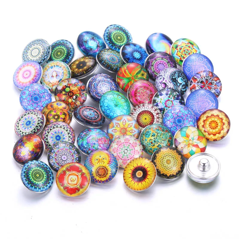 

10pcs/lot Mixed Bohemia Pattern&Styles Charms 12mm 18mm 20mm Exotic Glass Snap Button For DIY Bracelet Snaps Jewelry 020110