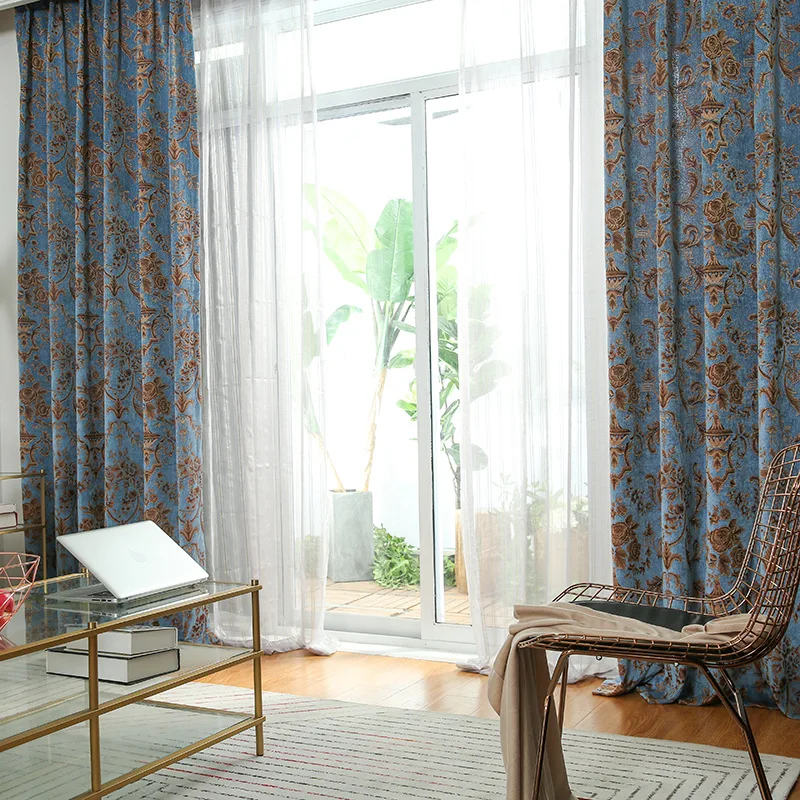 Slow Soul синие цветочные приборы Европейская классическая шенилль шторы из хлопка и