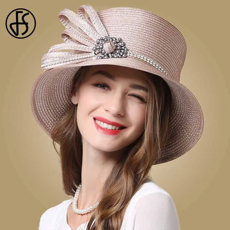 Женская шляпа с широкими полями FS в стиле Derby большая для свадьбы со