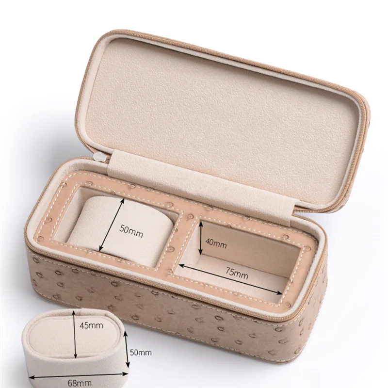 New 2/4 Slots Leather Watch Box With Zipper Ostrich Skin Watch Collection Box Quality Box Watch Organizer