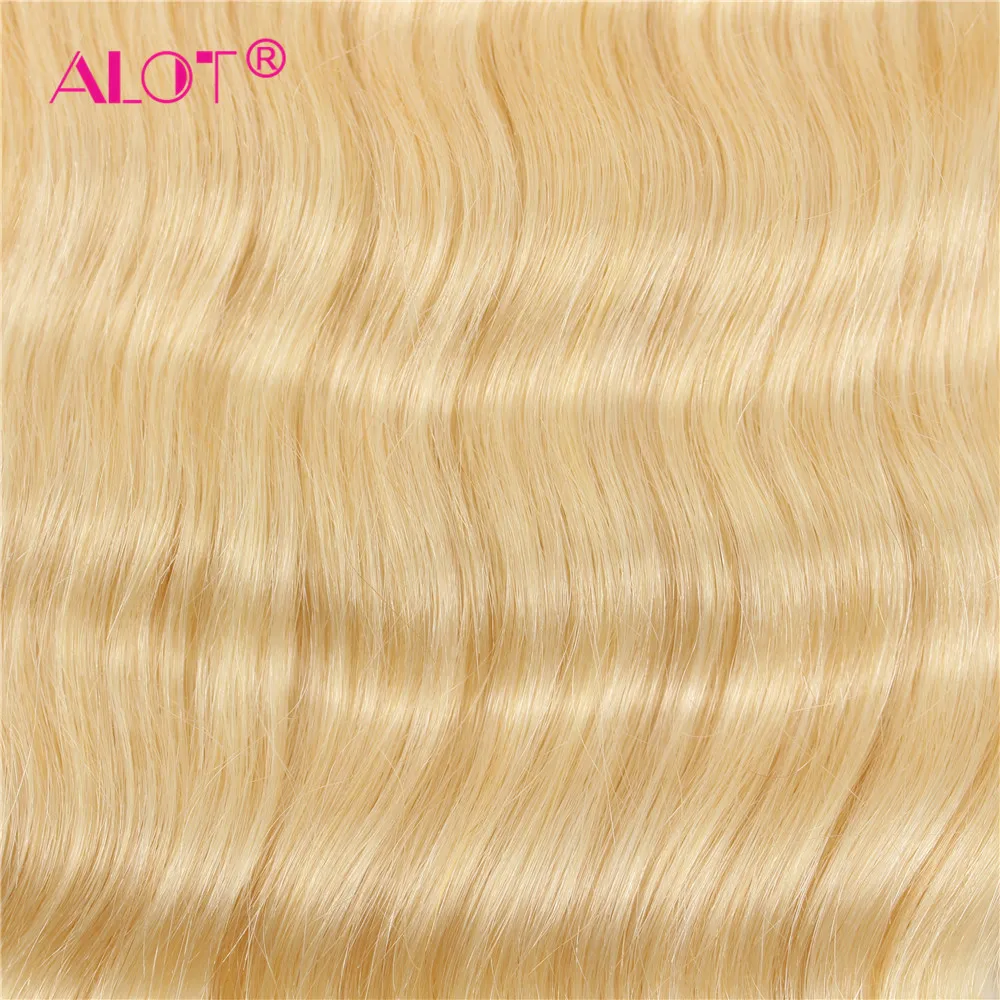 Алот мед блонд 613 глубокая волна человеческие волосы пучки с фронтальной