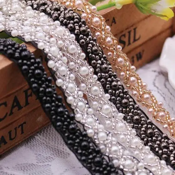 

20Yards White Black Pearl Lace Fabric Applique Clothing Accessories Collar Flower Diy Handmade Beading Lace Trim Sewing Material