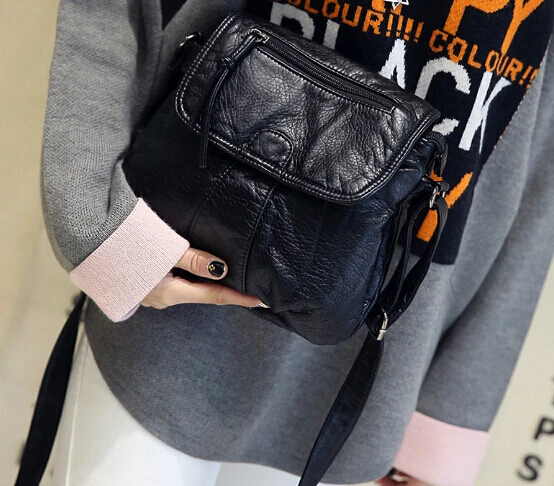 

Fashion women's small handbag soft waterwashed leather casual shoulder messenger small bag female handbag black T-59*966