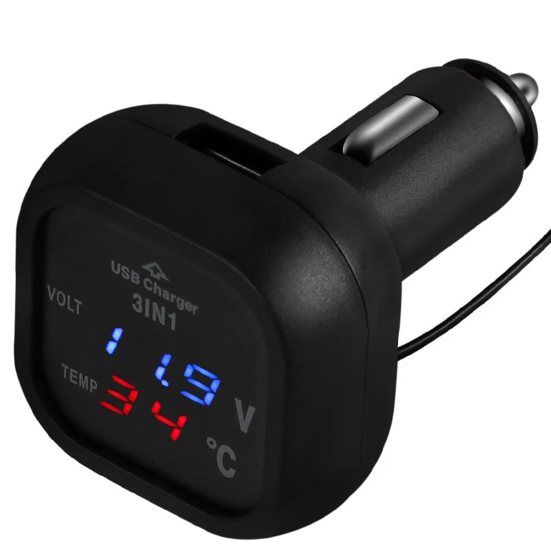 Red blue light 1pc USB Автомобильное зарядное устройство 3в1 термометр батарея Напряжение Ток дисплей в режиме реального времени прикуриватель светодиодный адаптер электронные аксессуары - Название цвета: Red blue light 1pc