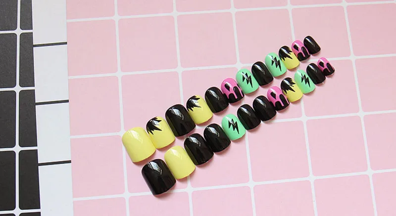 Игривый 24 шт./компл. дизайн неоновой молнии Готовые накладные ногти