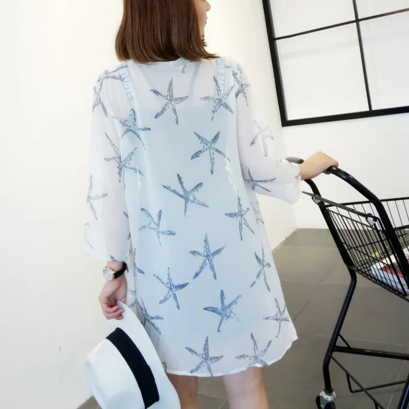 Blusas летние женские кимоно кардиган Повседневная Свободная шифоновая блуза рубашки Бохо с цветочным принтом Длинная Верхняя одежда плюс размер