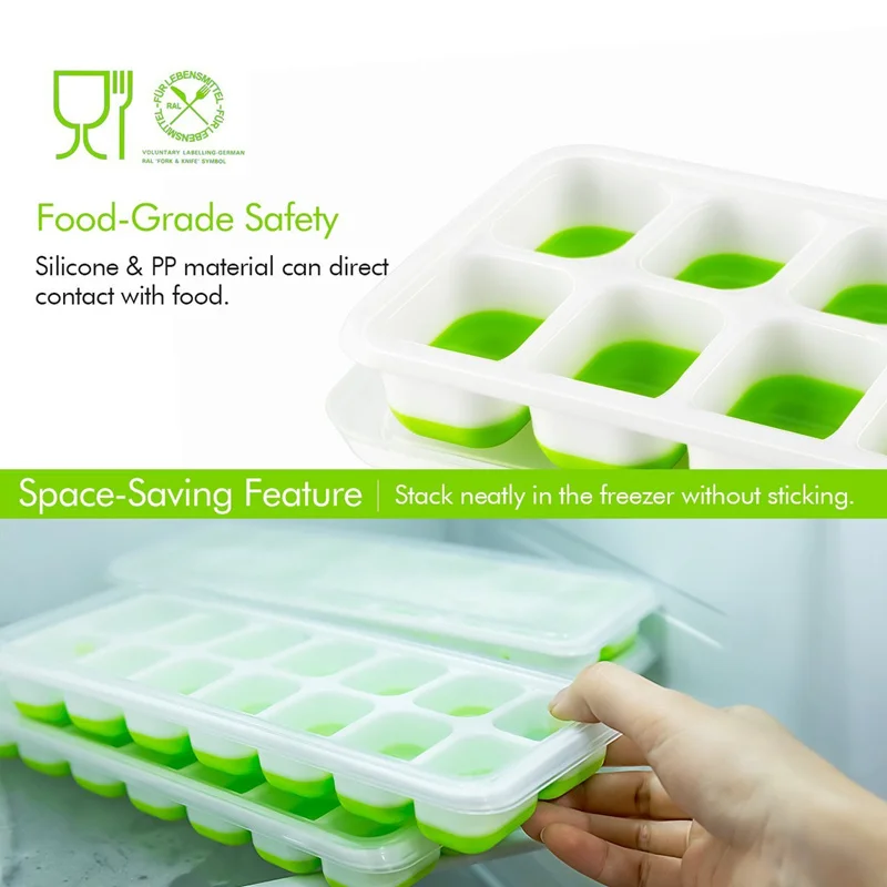 

Goldbaking 4 Pieces Silicone Ice Cube Trays with Removable Lids Candy Molds Stackable Ice Mould