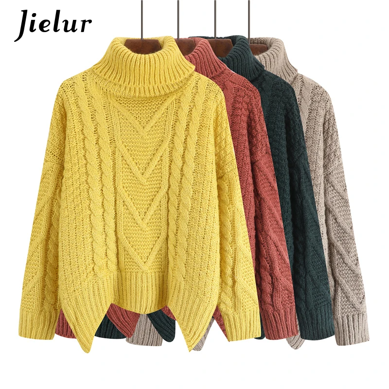 Jielur сплошной цвет водолазка толстый свитер женский 2019 шикарный Зимний Простой