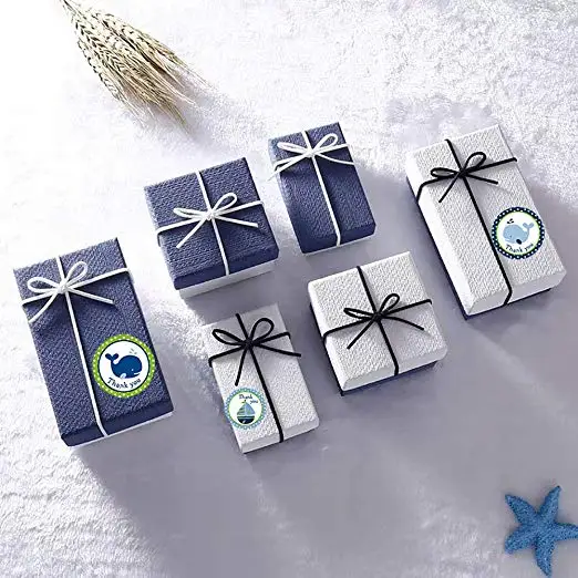 40 наклеек круглой формы с изображениями китов, парусников и дельфинов с надписью "Спасибо" для подарков на детские дни рождения.