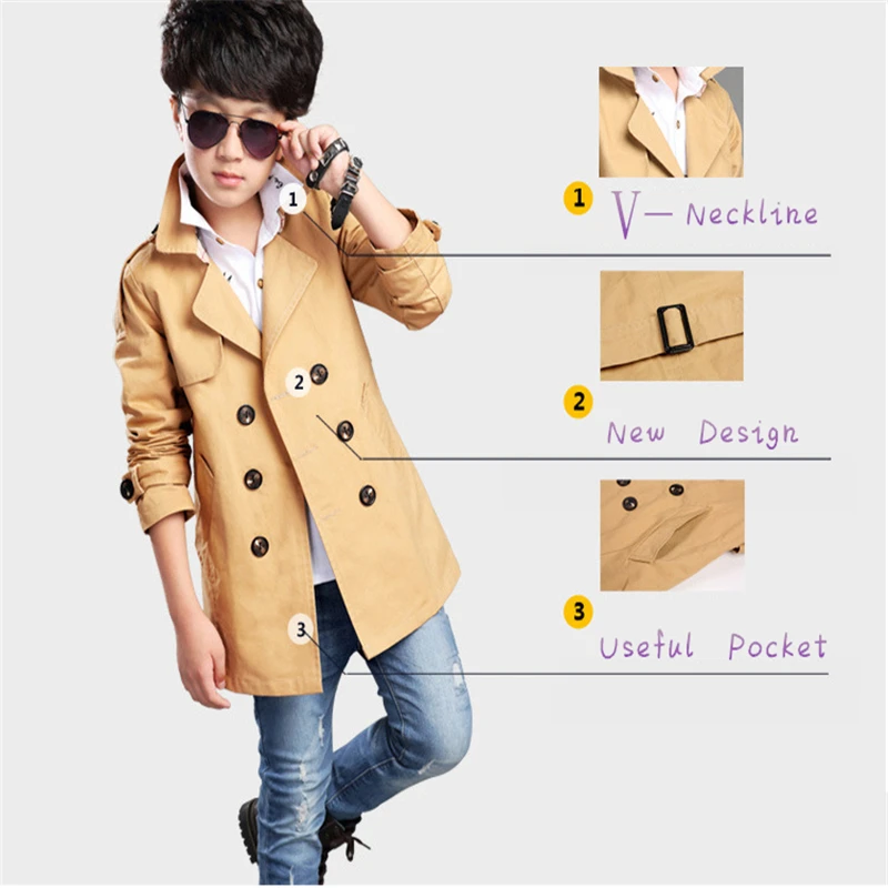 V образным вырезом Повседневное ветрозащитный для маленьких мальчиков Пальто