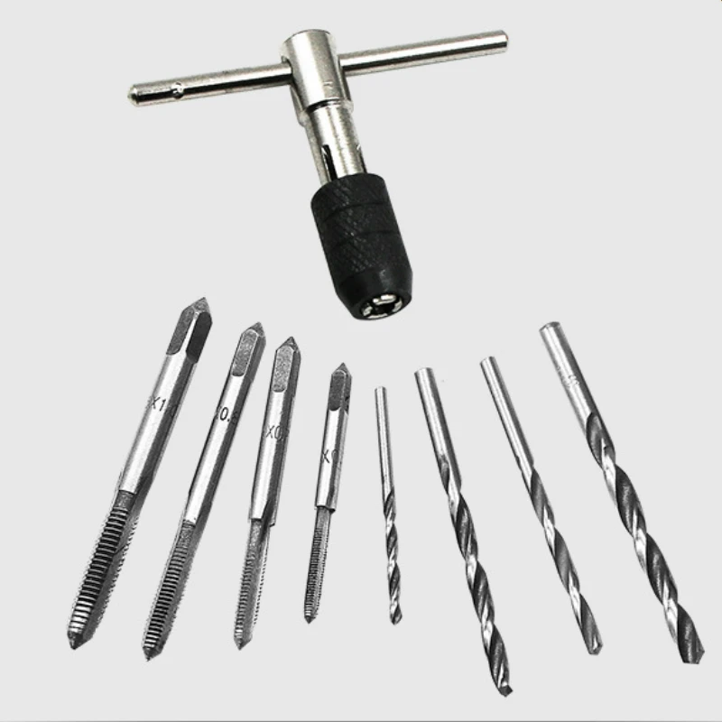 

9 шт. Т-образный станок ручной винт Метчик гаечный ключ Набор Diy инструмент прямая рифленая резьба метрические заглушки сверла развертка сверла