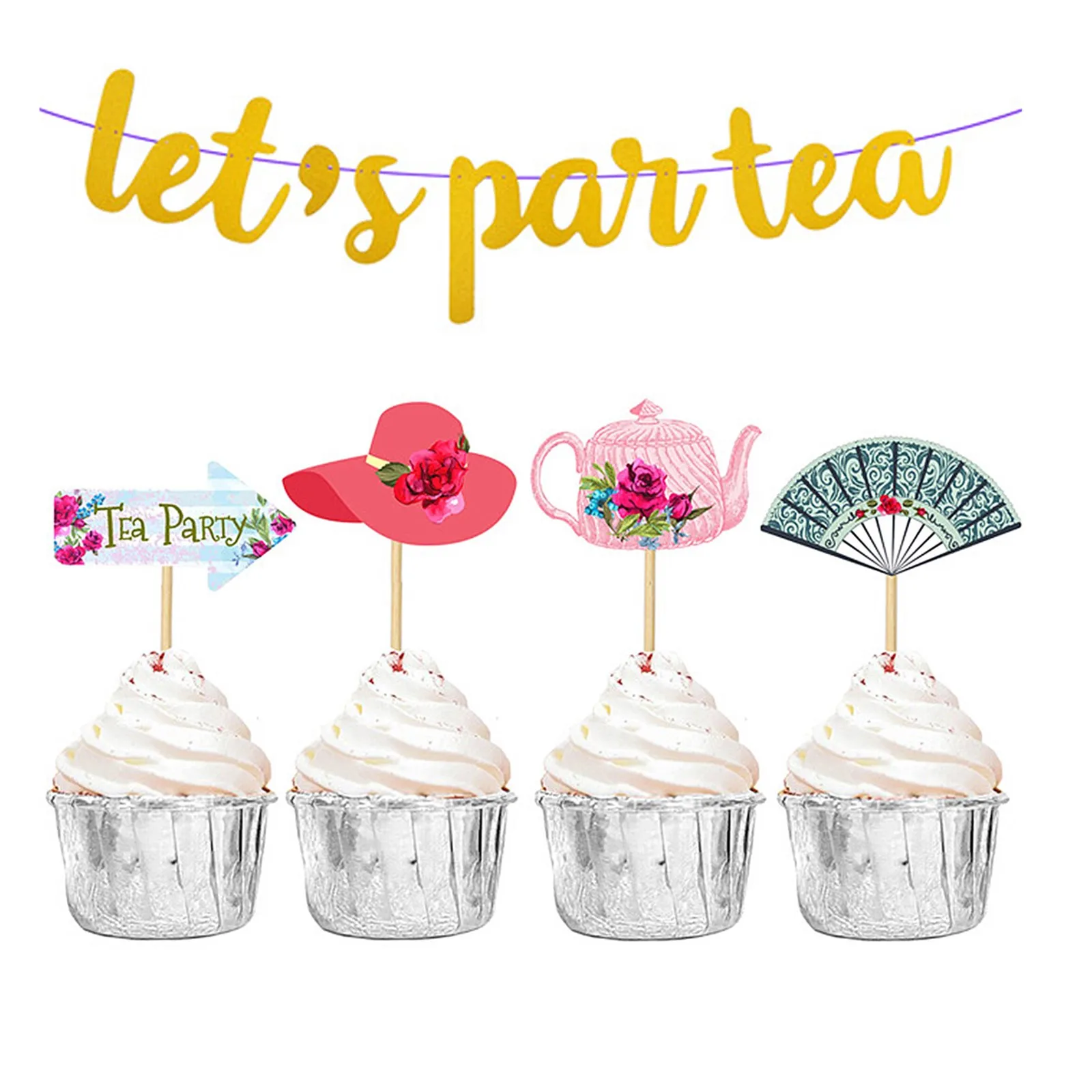 1 шт Let's Pas Чайная Вечеринка торт Топпер Декор шляпа вентилятор для чайника кекс