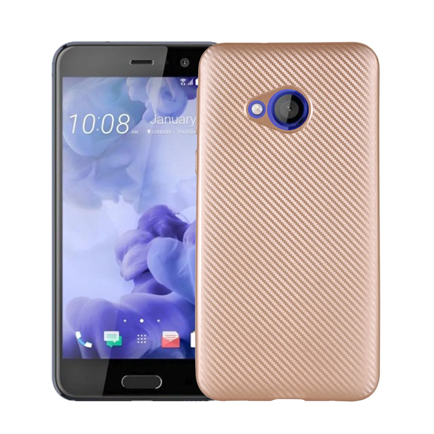Gold WolfRule чехол для htc U Play роскошный чехол с полной защитой из углеродного волокна матовый Мягкий силиконовый чехол из ТПУ для htc U Play Funda 5,2" - Цвет: Gold