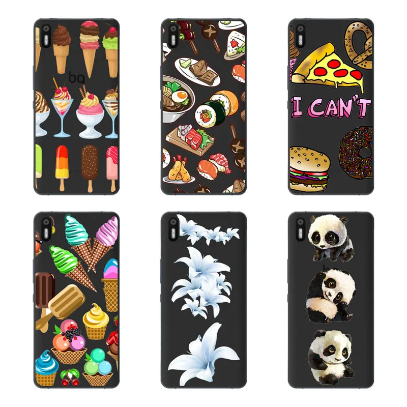 for BQ Aquaris X5 Case Silicon Black Painting flower Soft TPU Back Cover protect Phone cases shell |