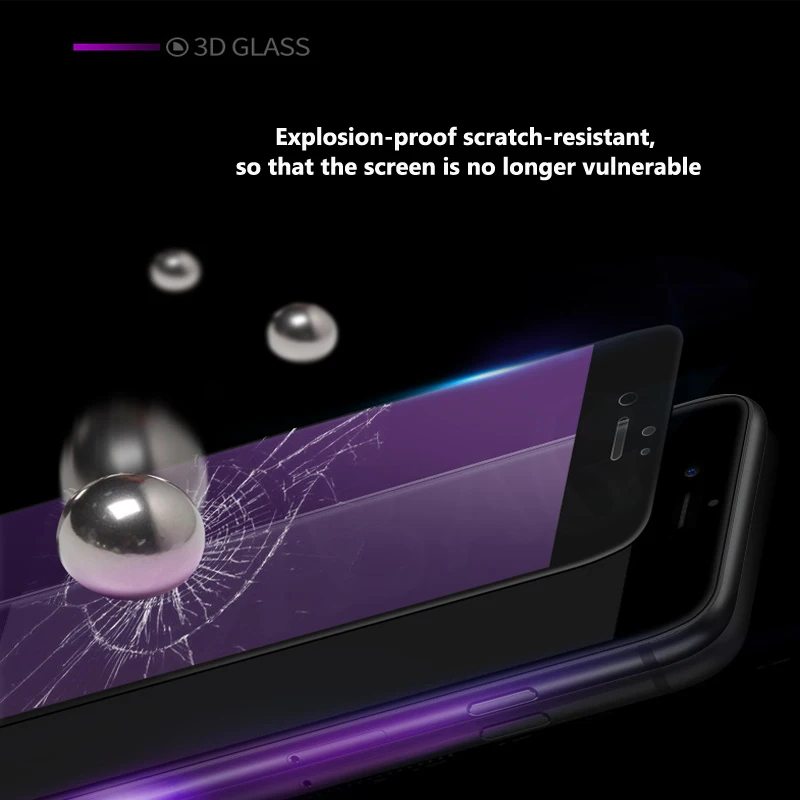 Закаленная 3d-пленка для iphone7 8 защита на весь экран с мягкими краями фиолетовая