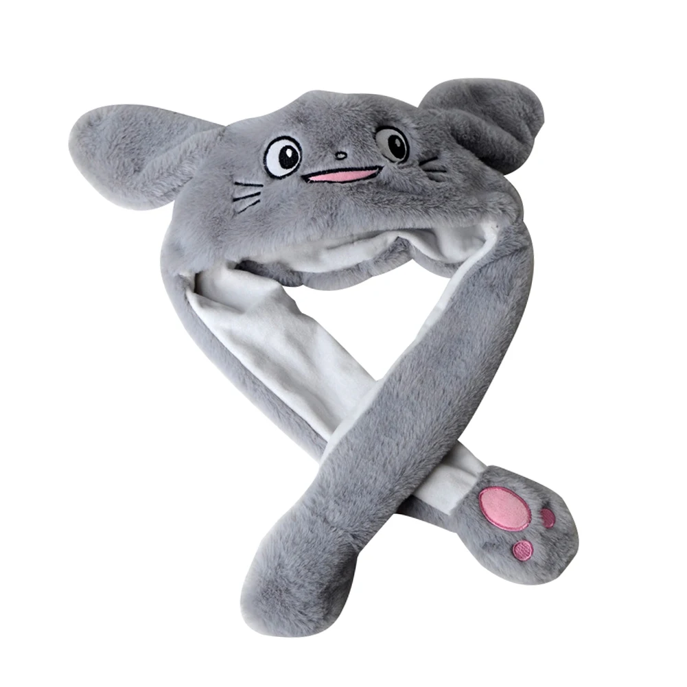 Grey new winter cute cartoon rabbit earrabat hat girls flannel Air-bag ear-lifting hat toy rabbit earrabat hat girls rabbit ear - Цвет: Grey