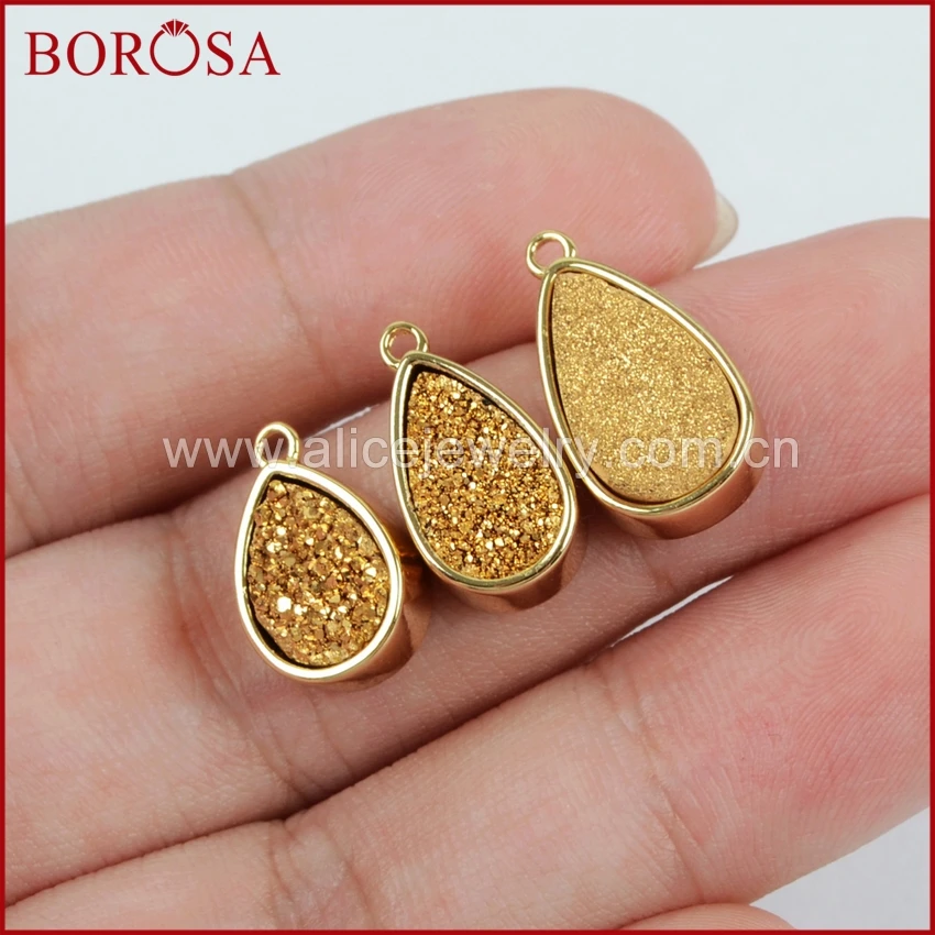 Подвеска для сережек BOROSA Teardrop золотистого цвета с натуральным кристаллом из