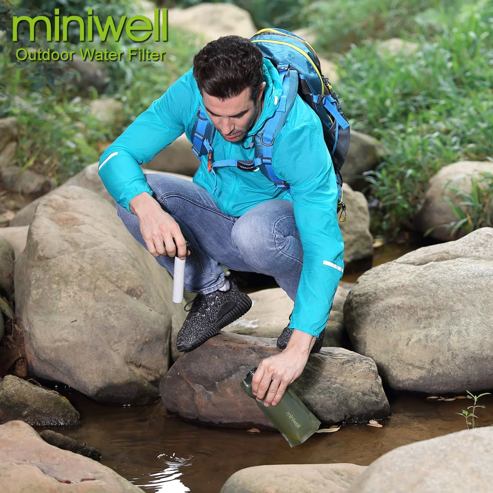 

miniwell Portable water filter with collapsible bottle with 2- Stage Filtration for camping ,hiking and outdoor activities