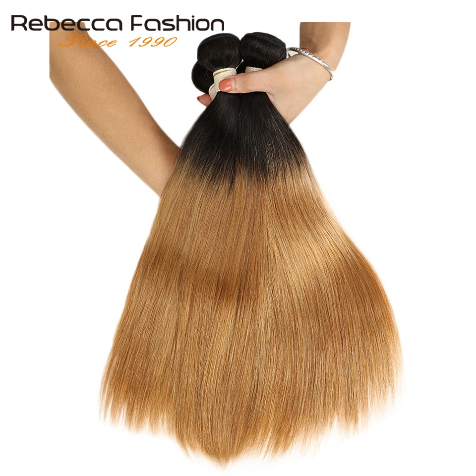 Rebecca 2 тона цвет Омбре бразильские прямые волосы пряди 3/4 шт Remy 100% человеческие T1B/27
