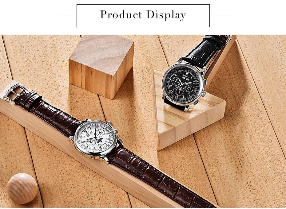 Мужские автоматические часы deber Moon Phase с кожаным ремешком, мужские наручные часы, мужские часы с календарем, Топ бренд, роскошные спортивные часы