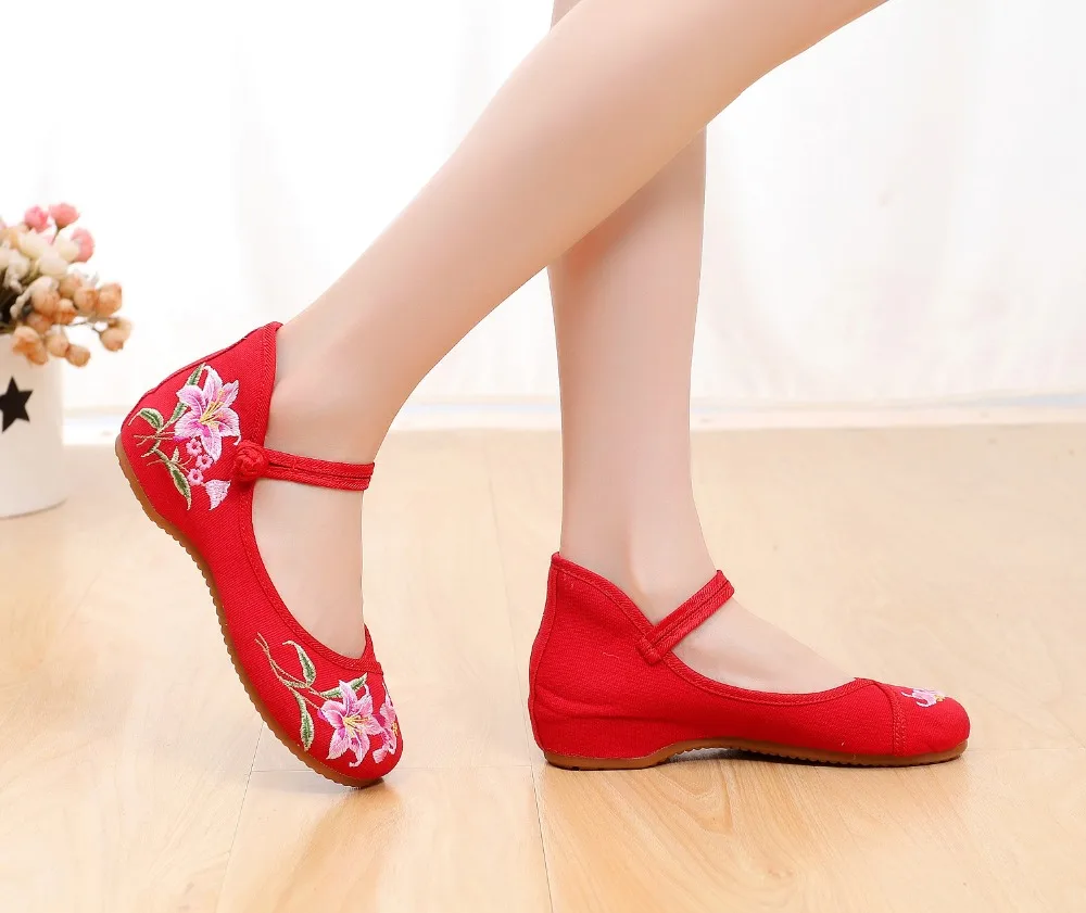 Taomengsi/Новинка утолщенная Тканевая обувь с вышивкой в рубчик красного цвета на