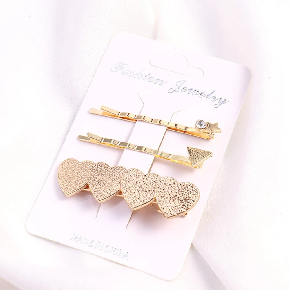 

New 3Pcs/Set Women Rhinestone Hair Clip for Women Girls Metal Hairpin Ladies Bow-knot Heart Barrettes Hairgrip Hair Accessorise