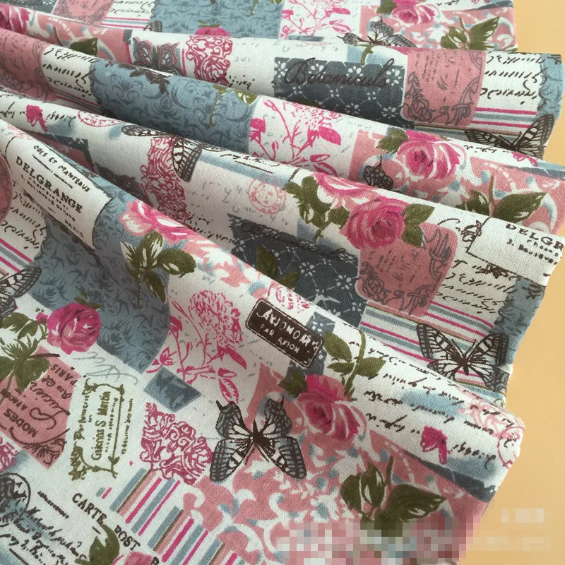 50x150 см хлопок лен ткань принт цветок розы Бабочка печать квадратный сделай сам