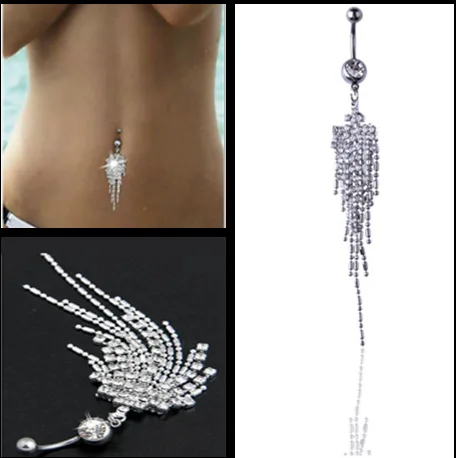 Unisex Women Men Mix Body Jewelry Piercing Crystal Double Gem navel Navel Ring Stainless Steel ring body piercing jewelry |