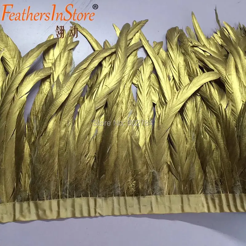 

5mts/lot 10-12inches 25-30cm height black bronze gold plating Coque Fringes Rooster feather trim rooster tail trimming ribbon